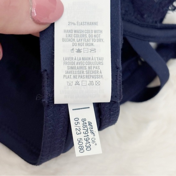 Aerie Show Off Plunge Bra 34B Unlined Lace Navy Blue NEW NWT - Picture 7 of 9